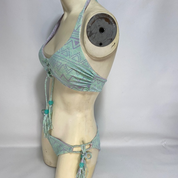 Victoria Secret Womens Reversible Bikini Small Mint Purple Tie Tassels Aztec - Picture 5 of 16